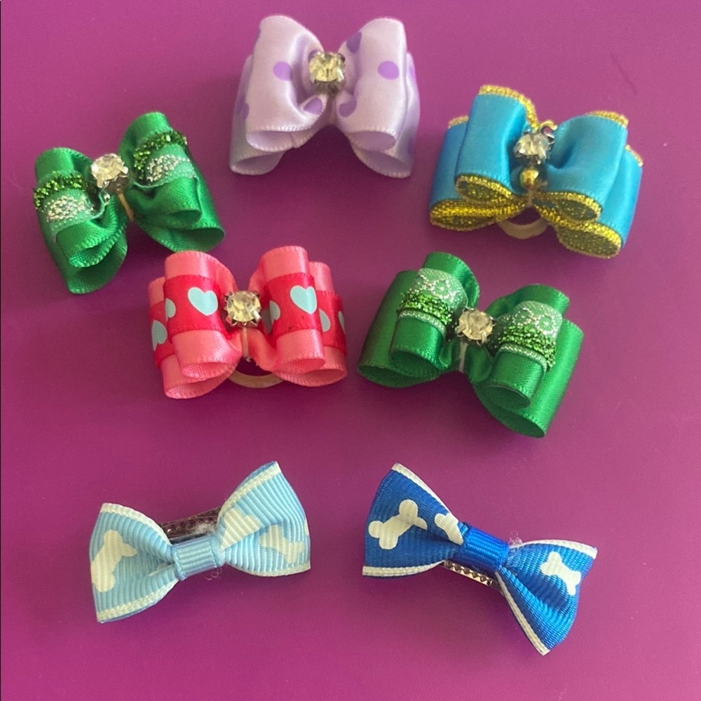 Set of 7 Colorful Handmade dog Bows